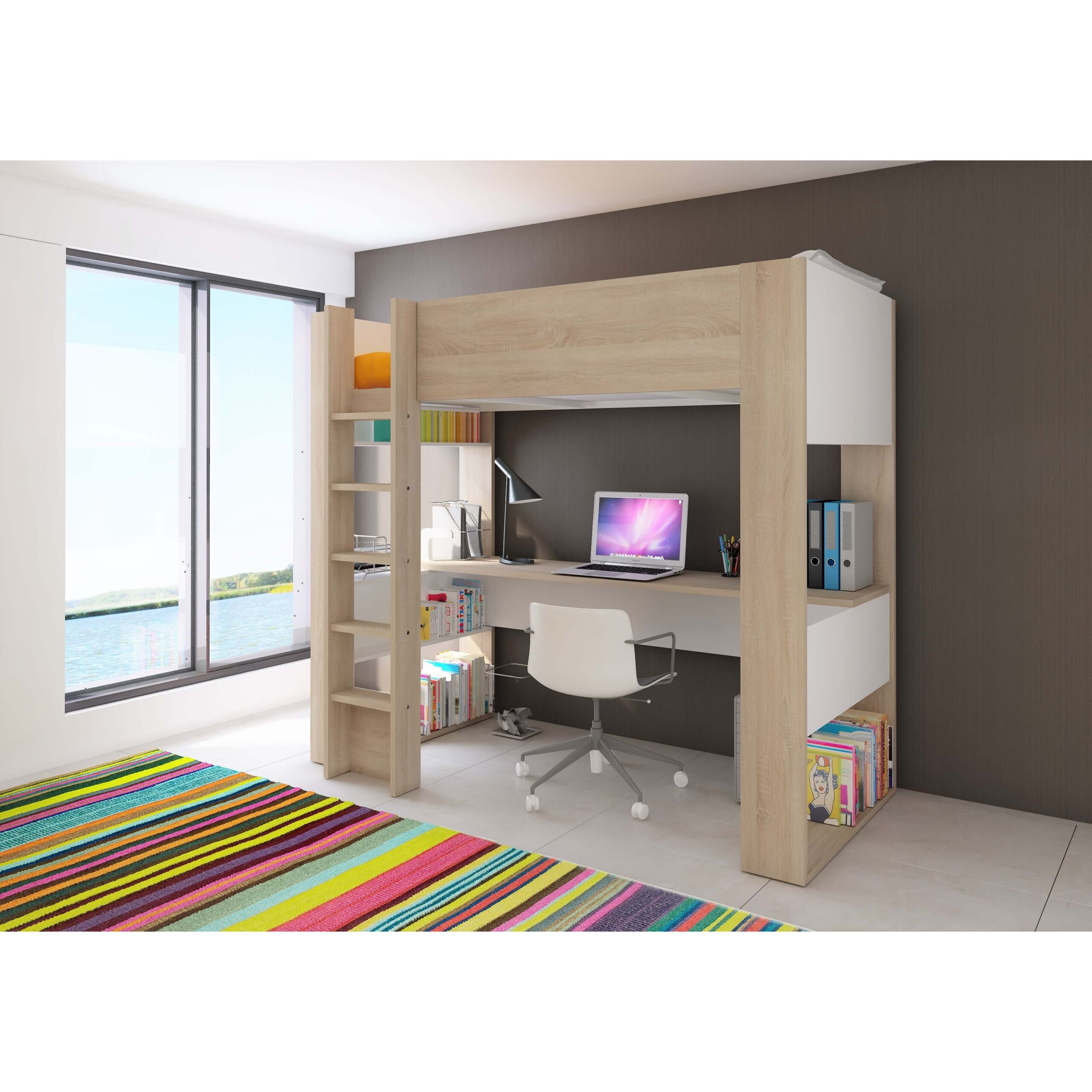 white-1652 000 High sleeper κρεβάτι με μεγάλο γραφείο - Image 1