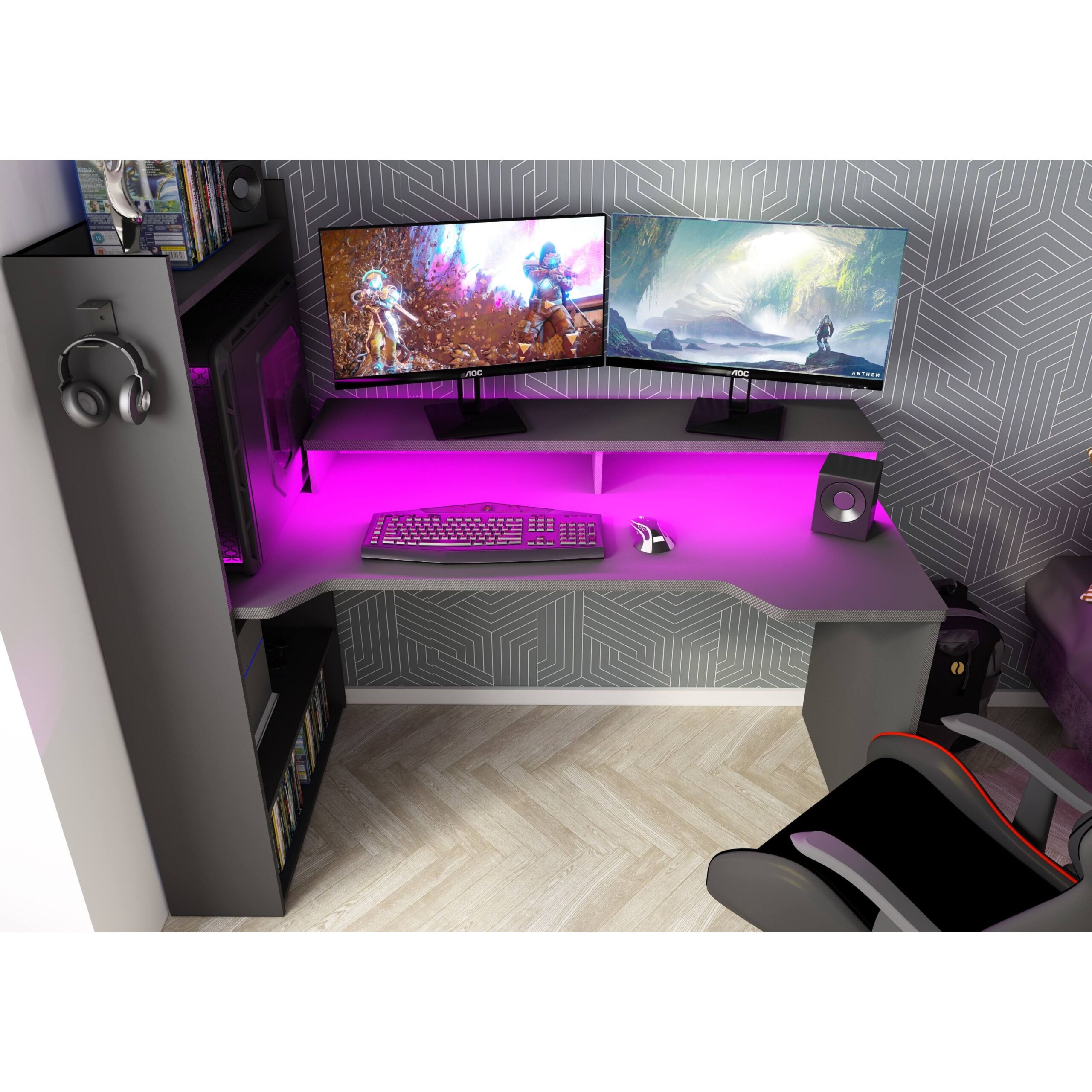 white-5022 001 Αναστρέψιμο γραφείο Gaming Z με ρυθμιζόμενο LED φωτισμό - Image 1