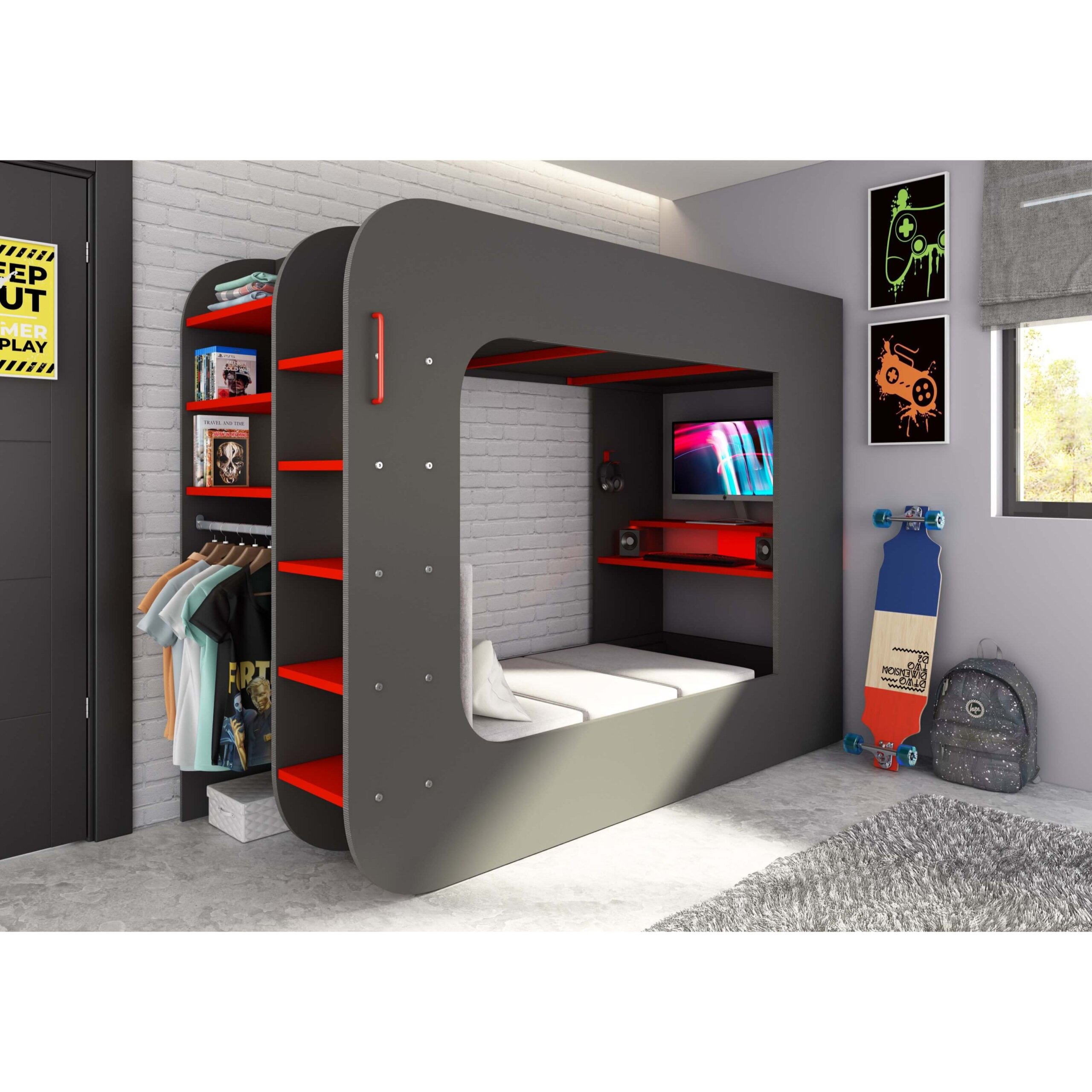 white-5030 5011 000 Gamer Highsleeper Πολυλειτουργικό Κρεβάτι με LED - Image 1